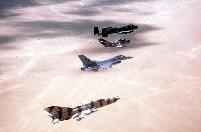 640px-MiG-21PFM&F-16&MiG-15UTI&A-10-Egypt-1982
